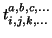 $t_{i,j,k,\ldots}^{a,b,c,\ldots}$