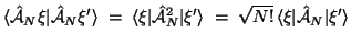 $\displaystyle \langle\hat{\cal A}_N\xi\vert\hat{\cal A}_N\xi'\rangle
\;=\; \lan...
...\vert\xi'\rangle
\;=\; \sqrt{N!}\,\langle\xi\vert\hat{\cal A}_N\vert\xi'\rangle$