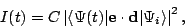 \begin{displaymath}
I(t) = C \left\vert\langle \Psi(t)\vert{\bf e\cdot d}\vert\Psi_i\rangle\right\vert^2,
\end{displaymath}